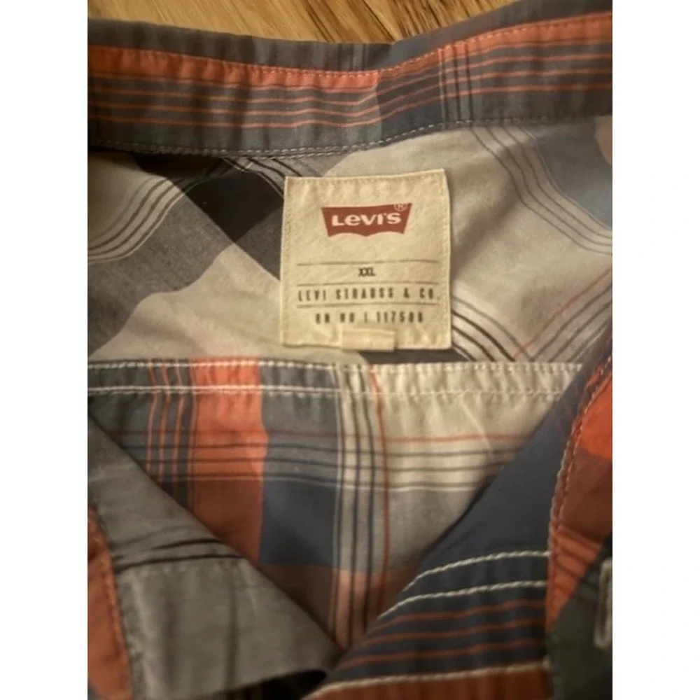 Levi's Button Down Shirt Mens XXL‎  Orange Grey Plaid Long Sleeve Dual Pocket